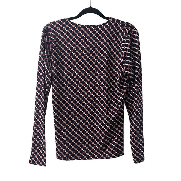 Talbots Blouse Women’s Medium Blue Red White Faux Wrap Stretch Americana NWT - Picture 4 of 6